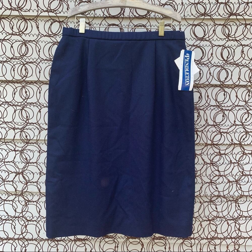 VTG Pendleton Wool navy blue midi pencil skirt 14 Petite NEW